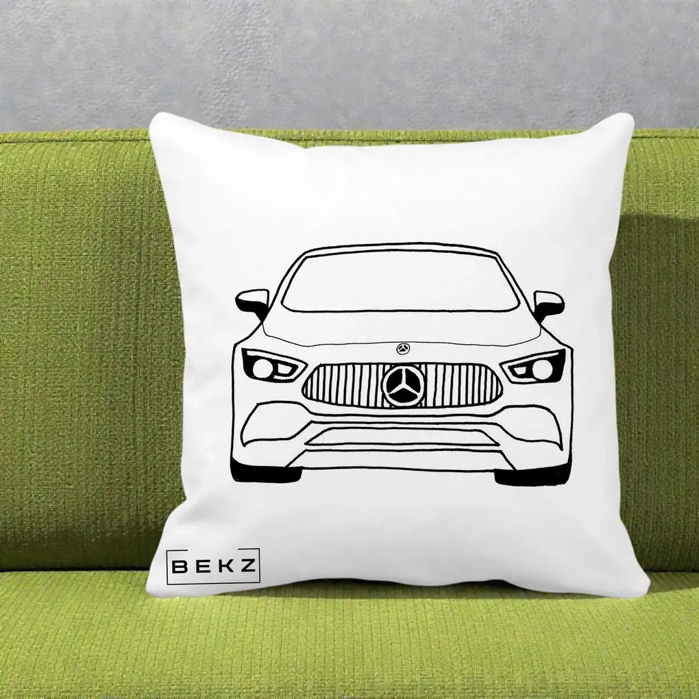 Perna Personalizata Mercedes-Benz Fata Linie, 40x40 cm, Alba Mata, Husa Detasabila, Perna Inclusa, BEKZ®
