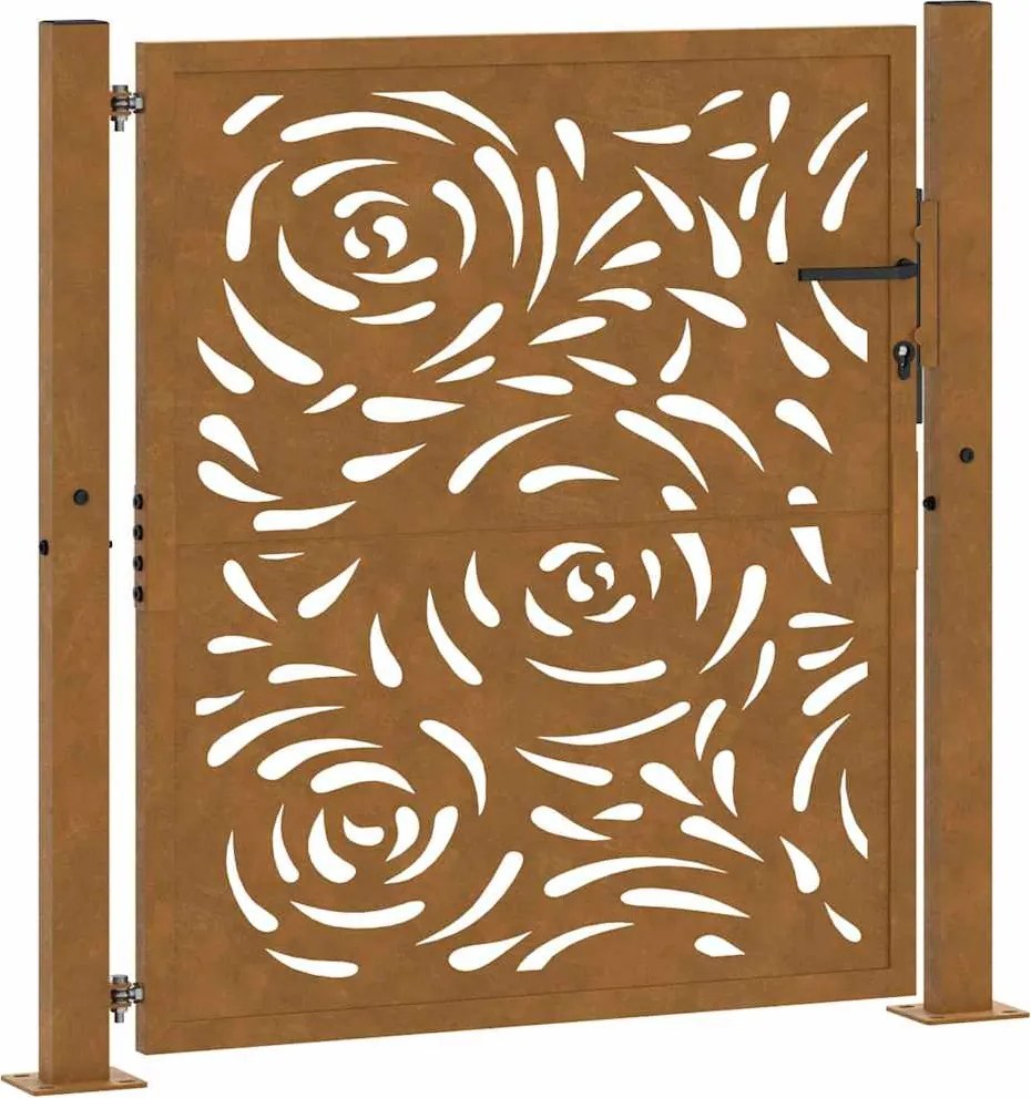 vidaXL Poartă de grădină 100x100 cm, oțel rezistent la intemperii, model flacără