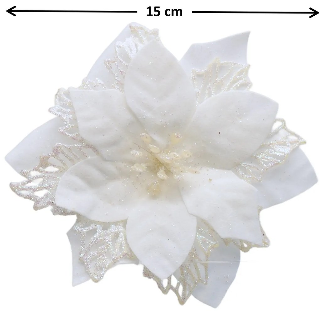 Decorațiuni de Crăciun Poinsettia cu clește alb,set de 6 bucăți
