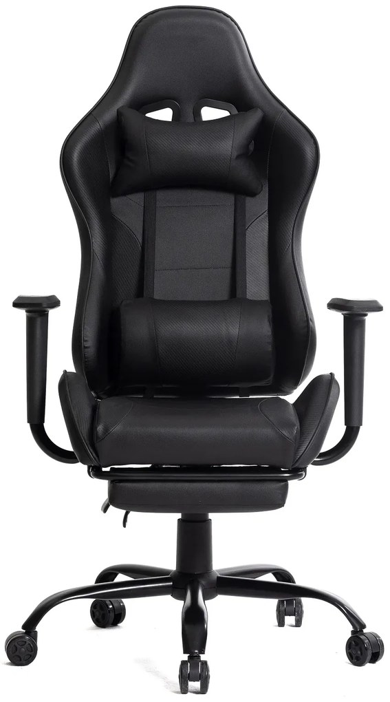 RESIGILAT- Scaun gaming, ergonomic, suport lombar cu masaj, spătar rabatabil 90-150°, suport pentru picioare, rezistent 150 kg, piele PU, Negru