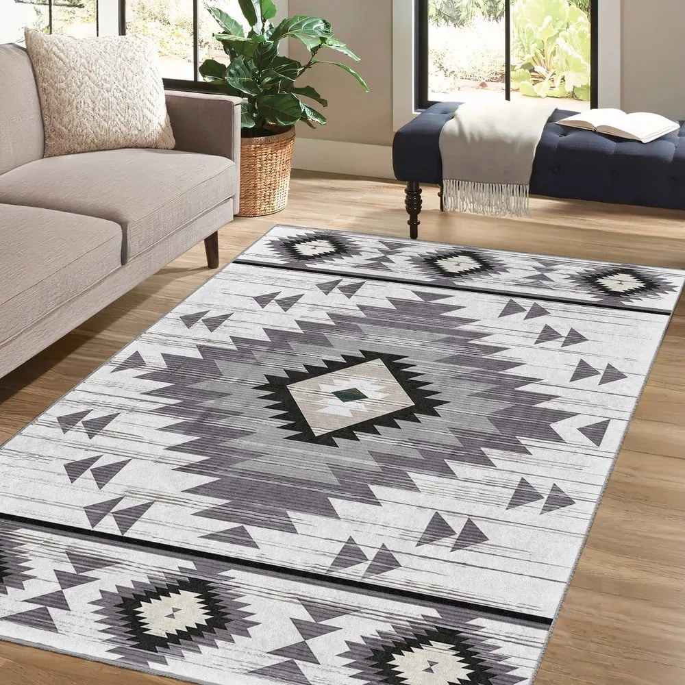 Covor tip traversă gri deschis lavabil 80x200 cm Ethnic Geo – Mila Home