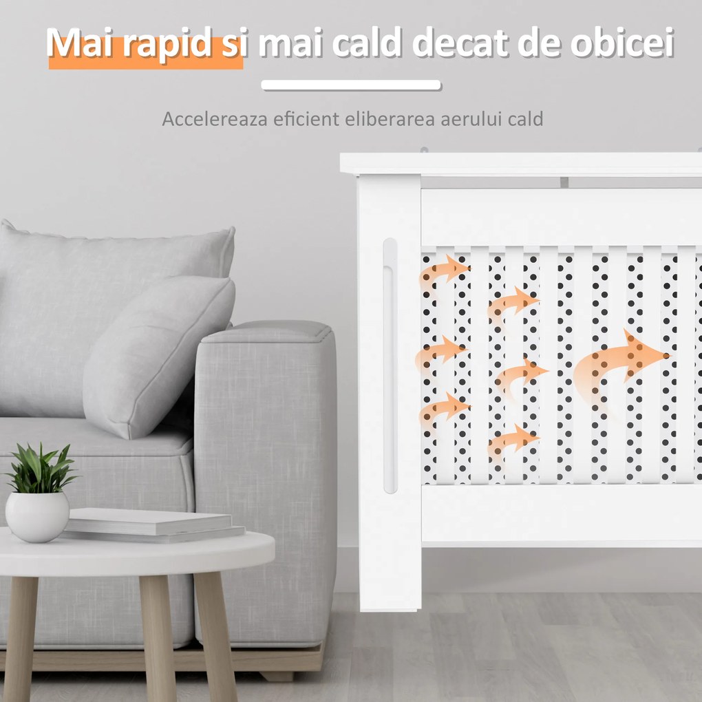 HOMCOM Carcasă Modernă pentru Calorifer din MDF Tip Grilă, 78x82x19 cm, Alb | Aosom Romania