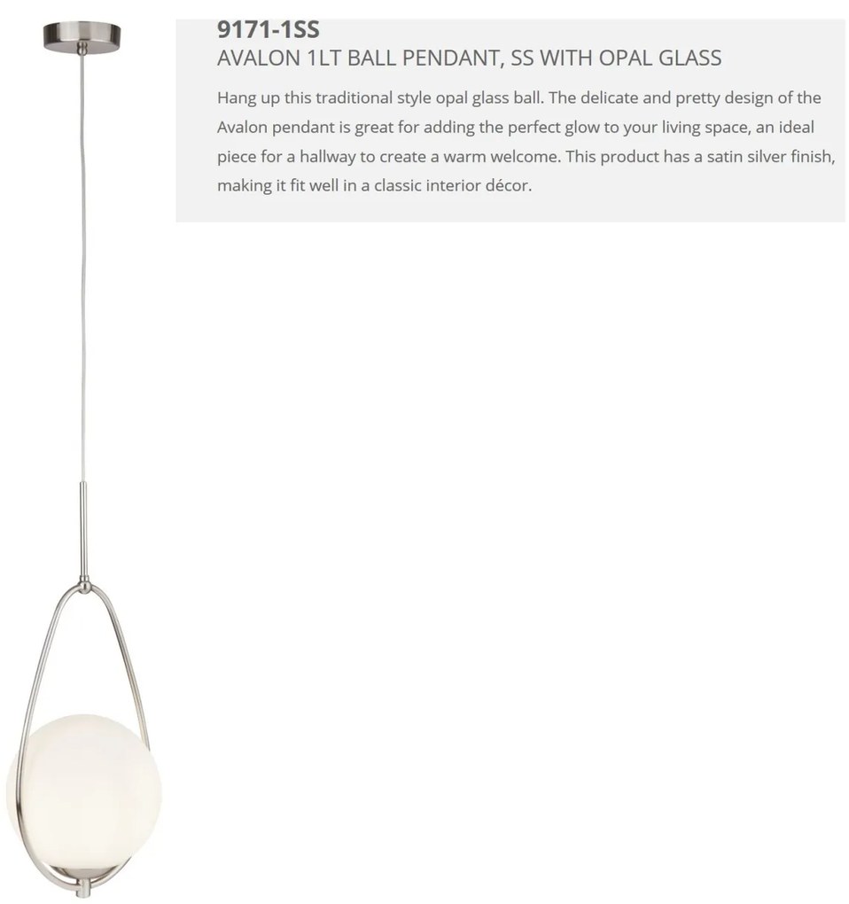 Lustra / Pendul design modern Avalon silver / opal 9171-1SS SRT