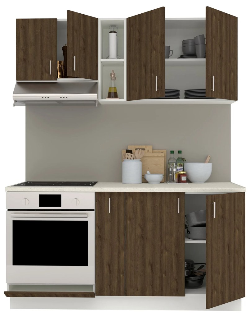 Set Bucatarie Karo V7, Stejar Bronz/Alb, Blat Thermo 28 mm, L 160 cm