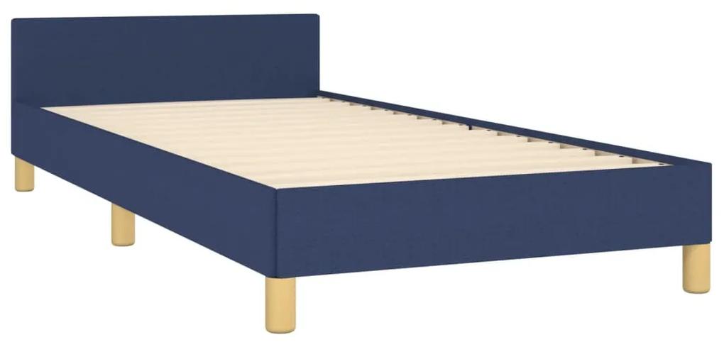 Cadru de pat cu tablie, albastru, 100x200 cm, textil Albastru, 100 x 200 cm, Nasturi de tapiterie