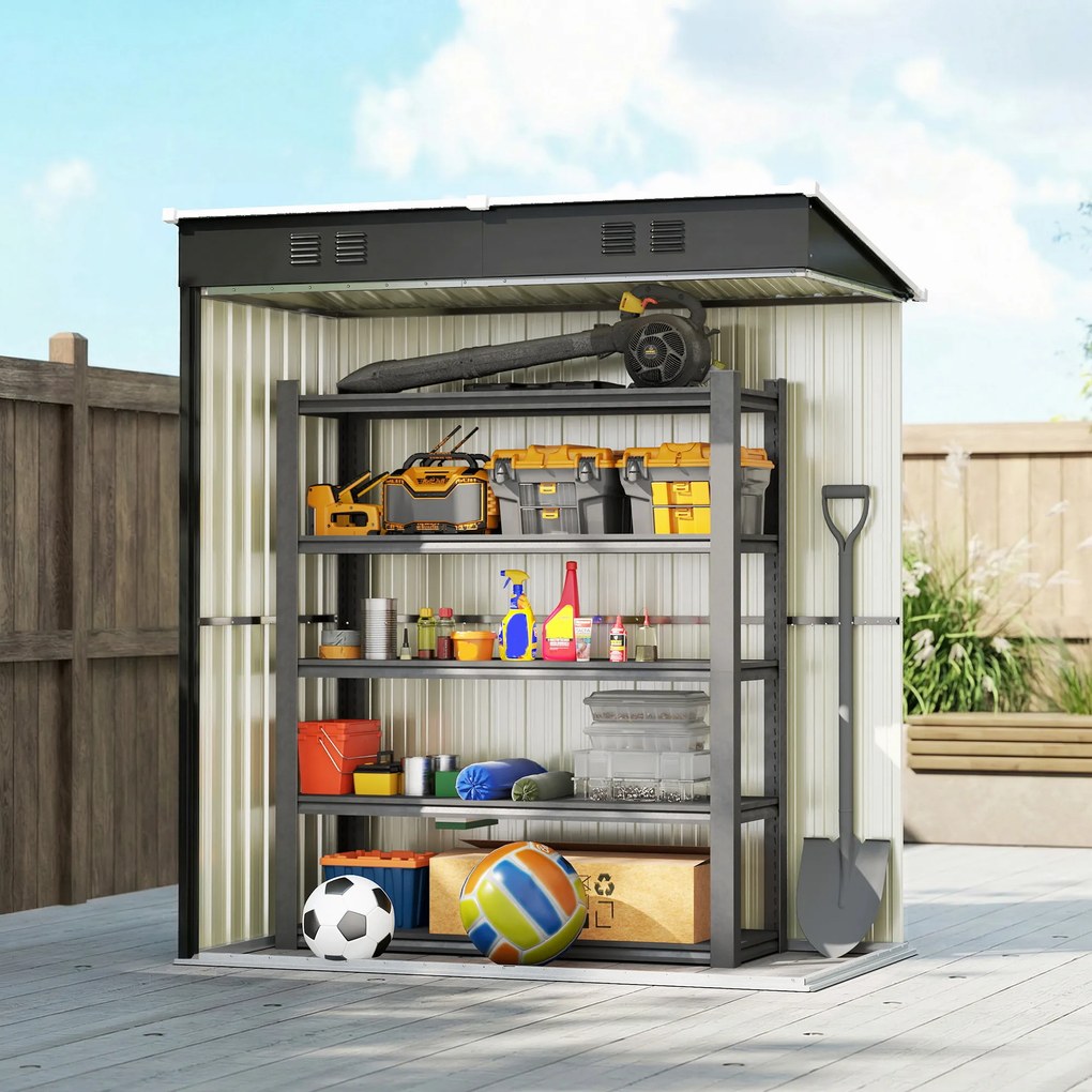Outsunny Șopron exterior pentru grădină 1,37 m² 163x90x179 cm cu ușă cu încuietoare și grile de ventilație Gri închis | Aosom Romania