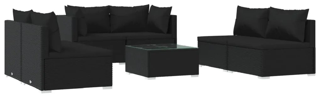 3102224 vidaXL Set mobilier de grădină cu perne, 7 piese, negru, poliratan