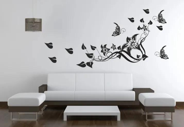 Autocolant de perete pentru interior cu flori, fluturi și frunze 60 x 120 cm