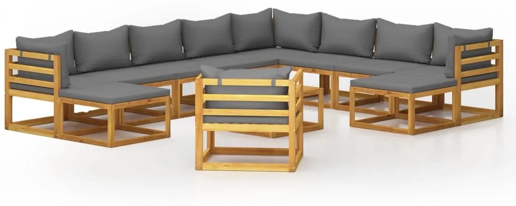 3057618 vidaXL Set mobilier grădină cu perne, 12 piese, lemn masiv de acacia