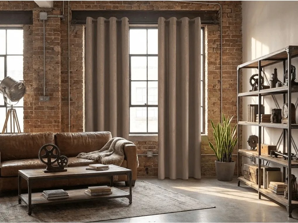 Draperie opaca DUNES VELVET 140x250 cm, bej-maro Agatat: Inele metalice