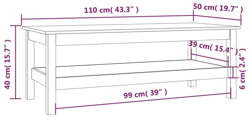 Masuta de cafea, negru, 110x50x40 cm, lemn masiv de pin Negru, 110 x 50 x 40 cm, 1