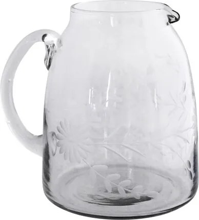 Carafă din sticlă transparentă, cu motive florale gravate, 14,5×17,5 cm, „Etched Floral"