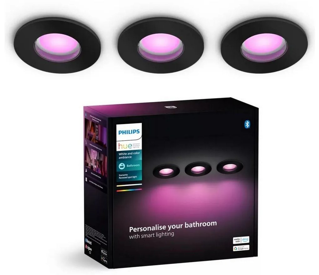 SET 3x corp de iluminat LED RGBW dimabil pentru baie Philips Hue XAMENTO 1xGU10/4,2W IP44