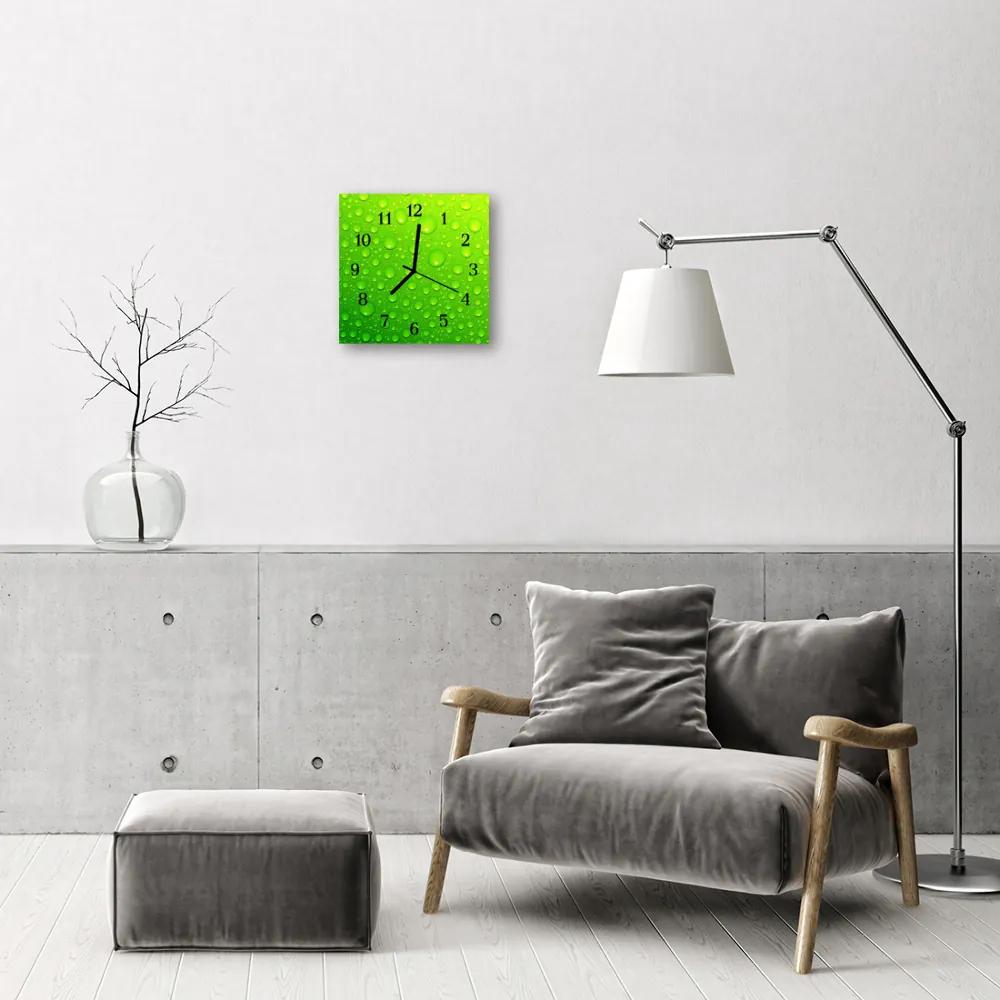 Ceas de perete din sticla pătrat Picături Natura verde