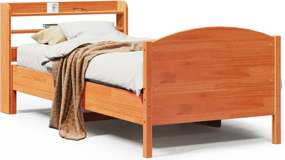 vidaXL Cadru pat fără saltea, maro ceruit, 75x190 cm, lemn masiv pin