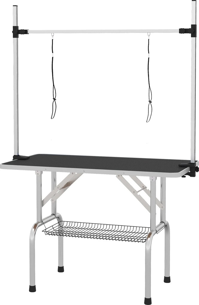 PawHut Masa de Îngrijire a Câinelui Masa de Tuns cu Coș Inferior Masa de Îngrijire a Animalelor de Companie Masa de Frizerie pentru Câini și Pisici până la 100kg Negru | Aosom Romania