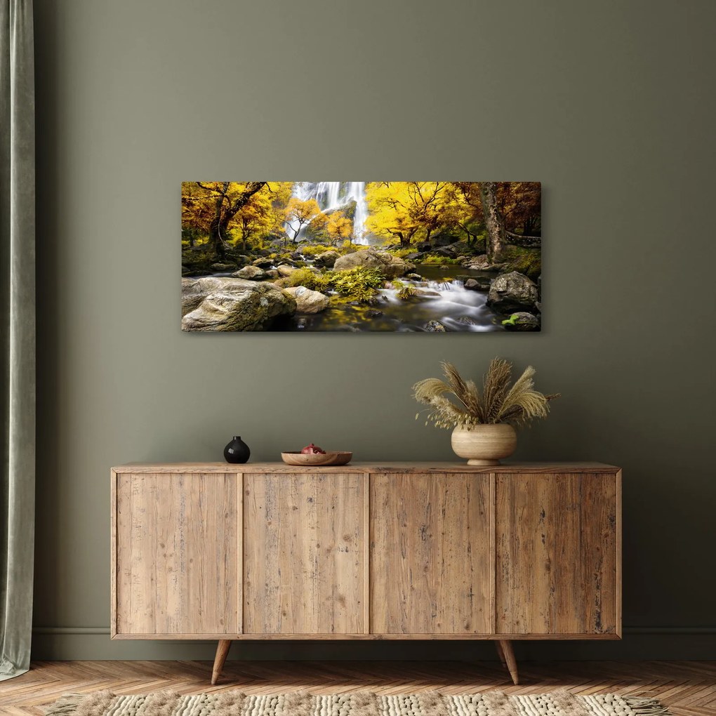 Tablou - Cascade în peisaj de toamnă, galben (120x50 cm)