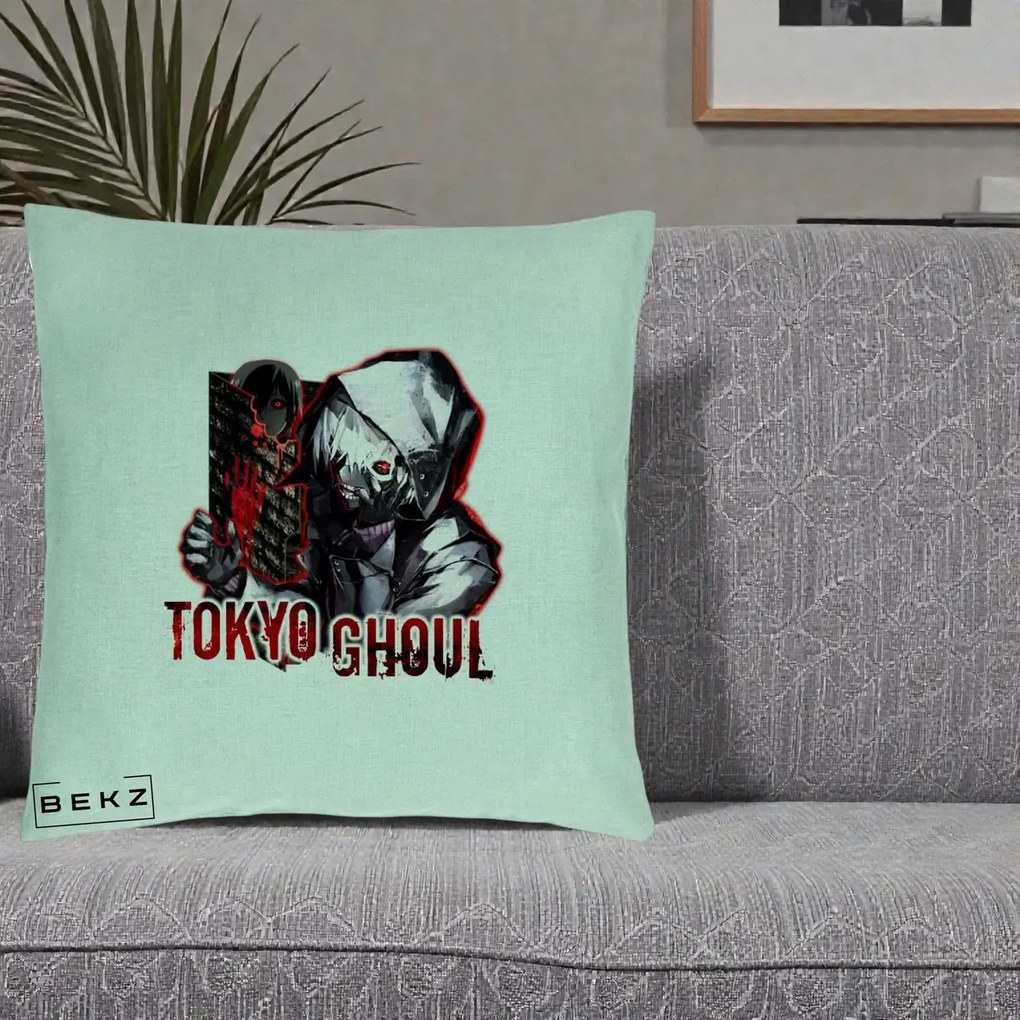 Perna Personalizata Tokyo Ghoul Ken Kaneki Anime, 40x40 cm, Verde Menta, Husa Detasabila, Perna Inclusa, BEKZ®