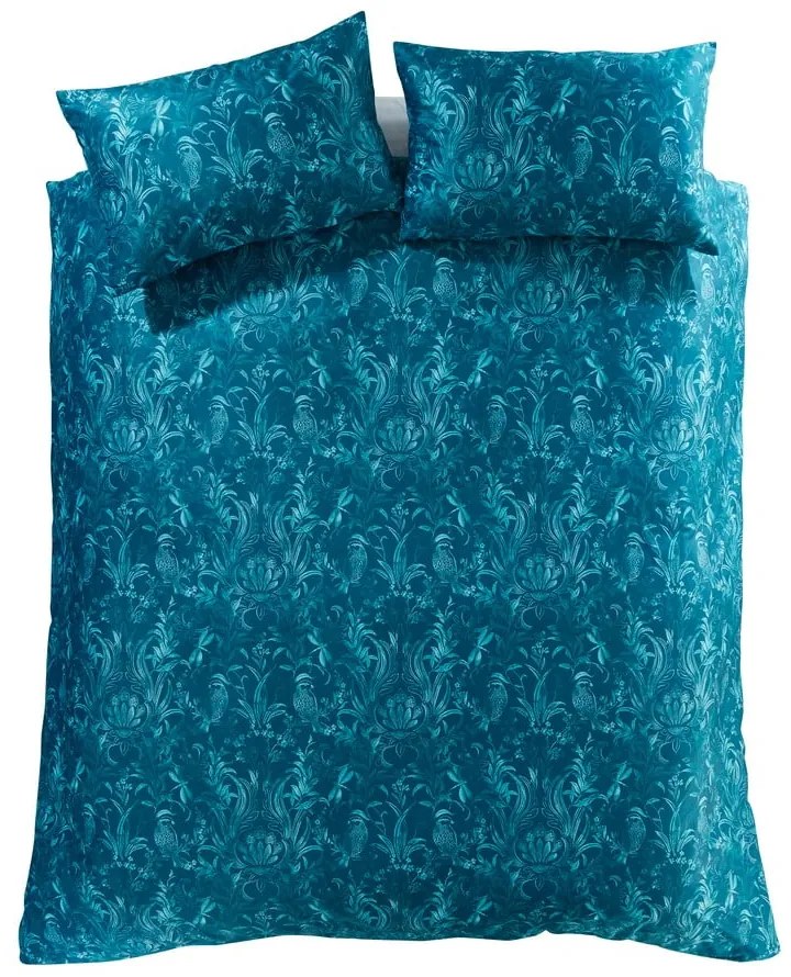 Lenjerie de pat albastră din catifea pentru pat dublu 200x200 cm Regal Birds – Catherine Lansfield