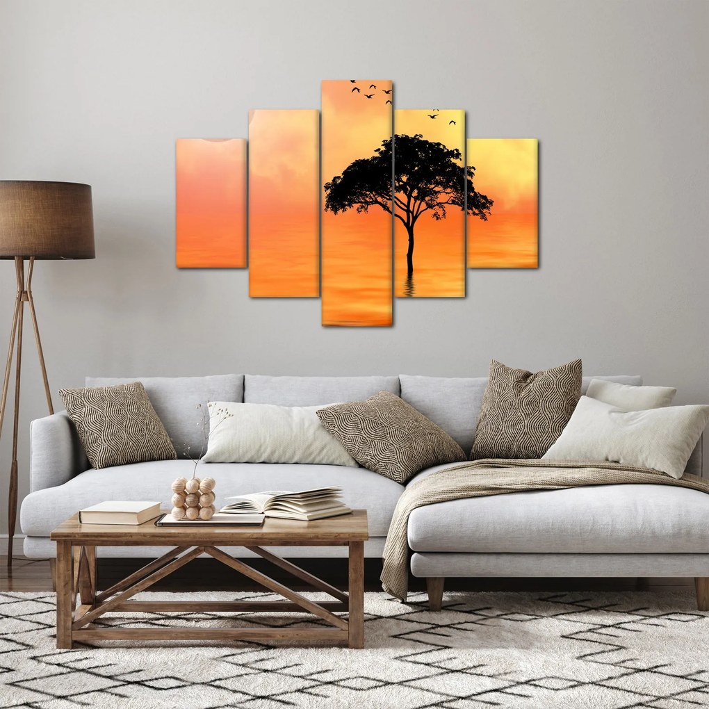 Tablou cu copac în apus de soare (150x105 cm)