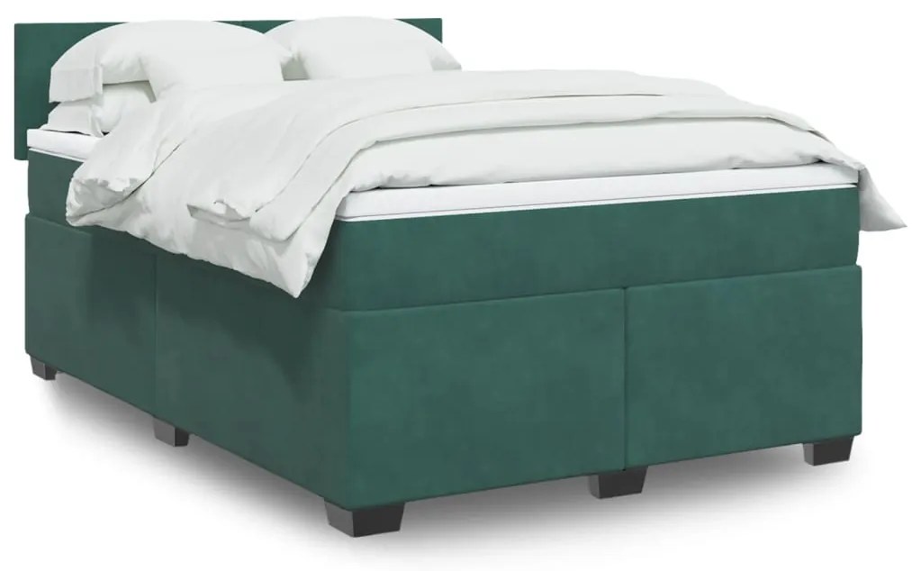 3288627 vidaXL Pat box spring cu saltea, verde închis, 140x200 cm, catifea