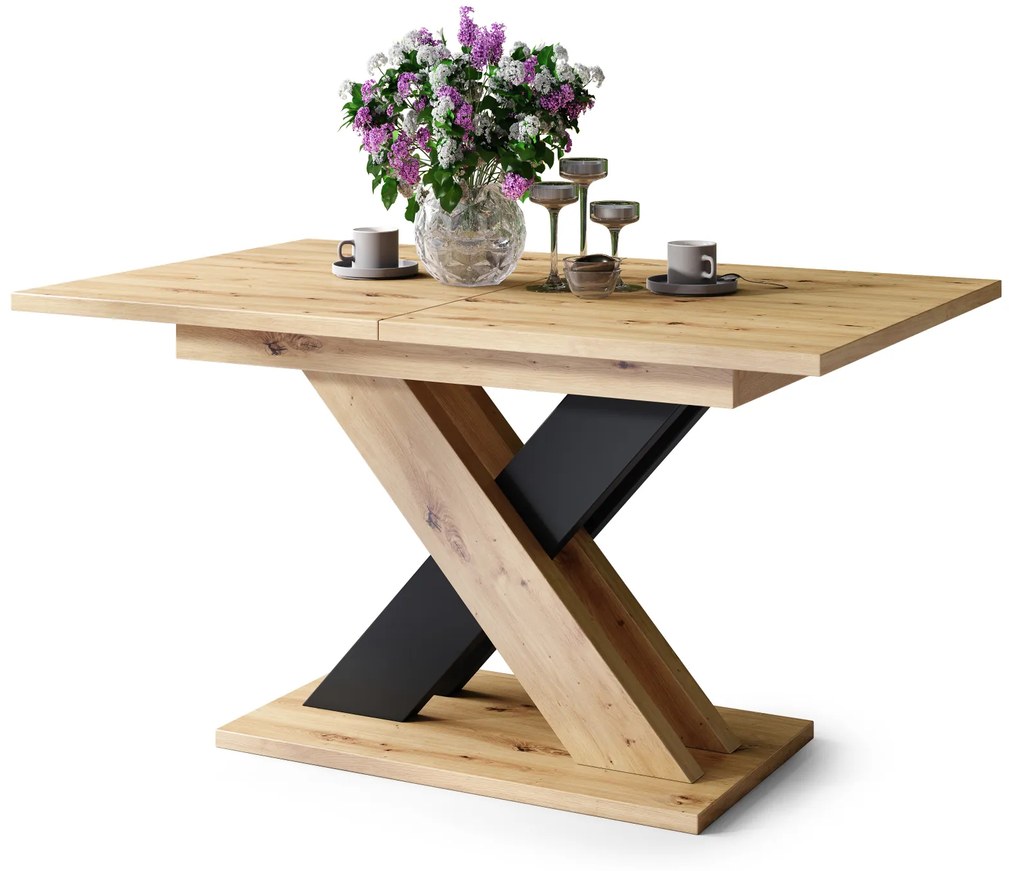 Mazzoni KARO Stejar Artisan/Negru Mat – MASĂ/MĂSUȚĂ DE CAFEA MODERNĂ CU BLAT EXTENSIBIL până la 180 cm