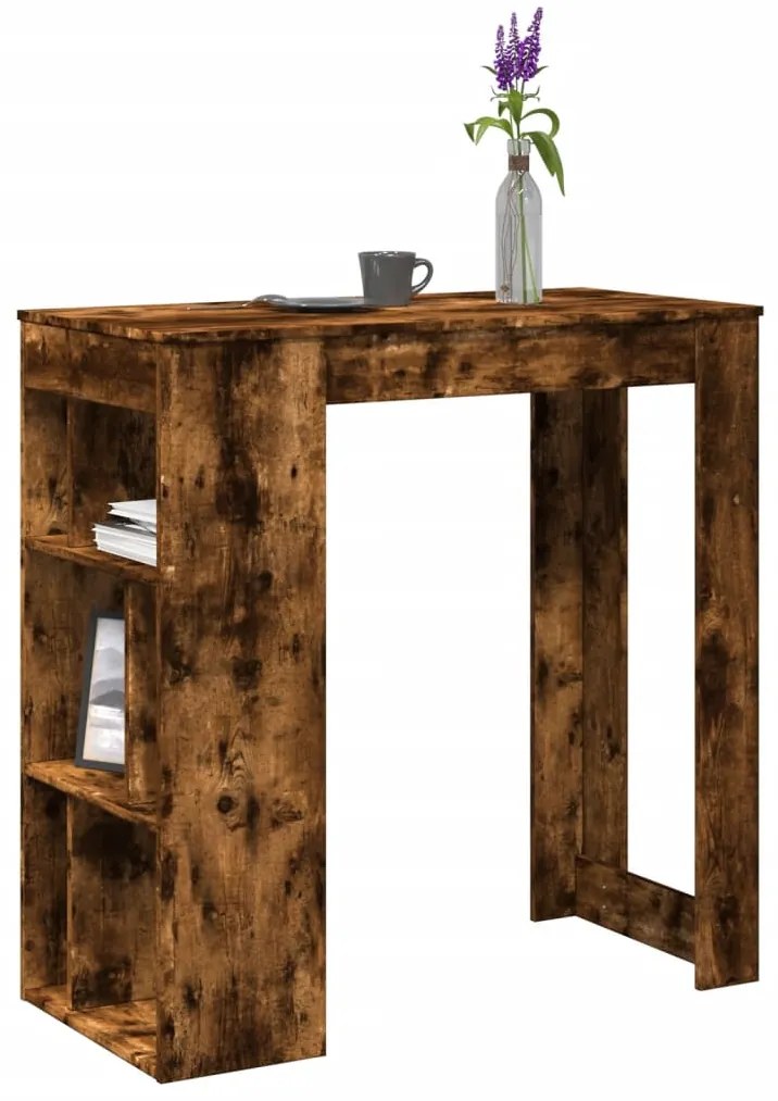 vidaXL Masă de bar cu rafturi, stejar fumuriu, 102x50x103,5 cm, lemn