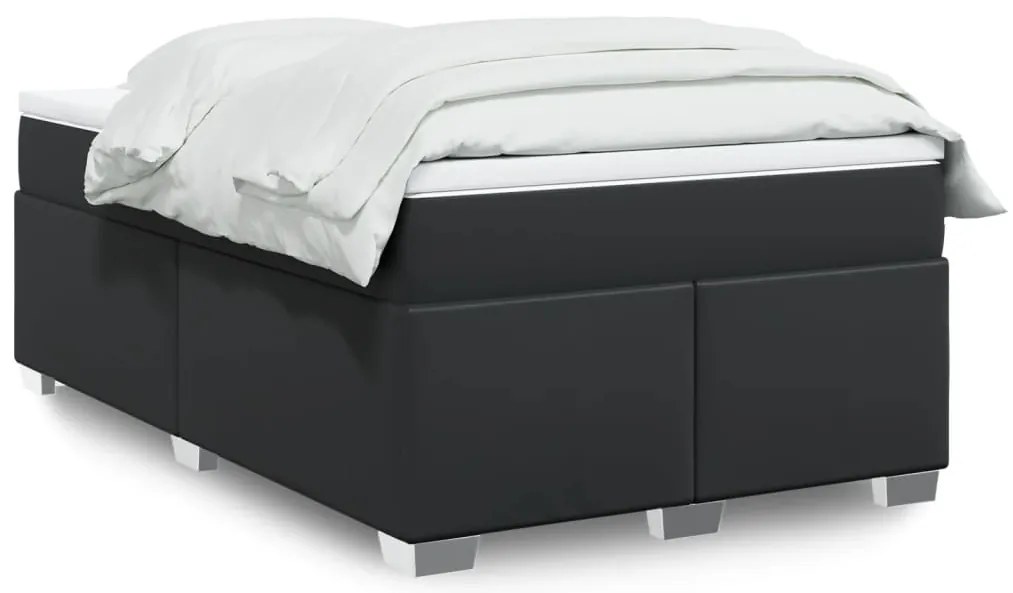 vidaXL Pat continental cu saltea, negru, 120x200 cm, piele ecologică