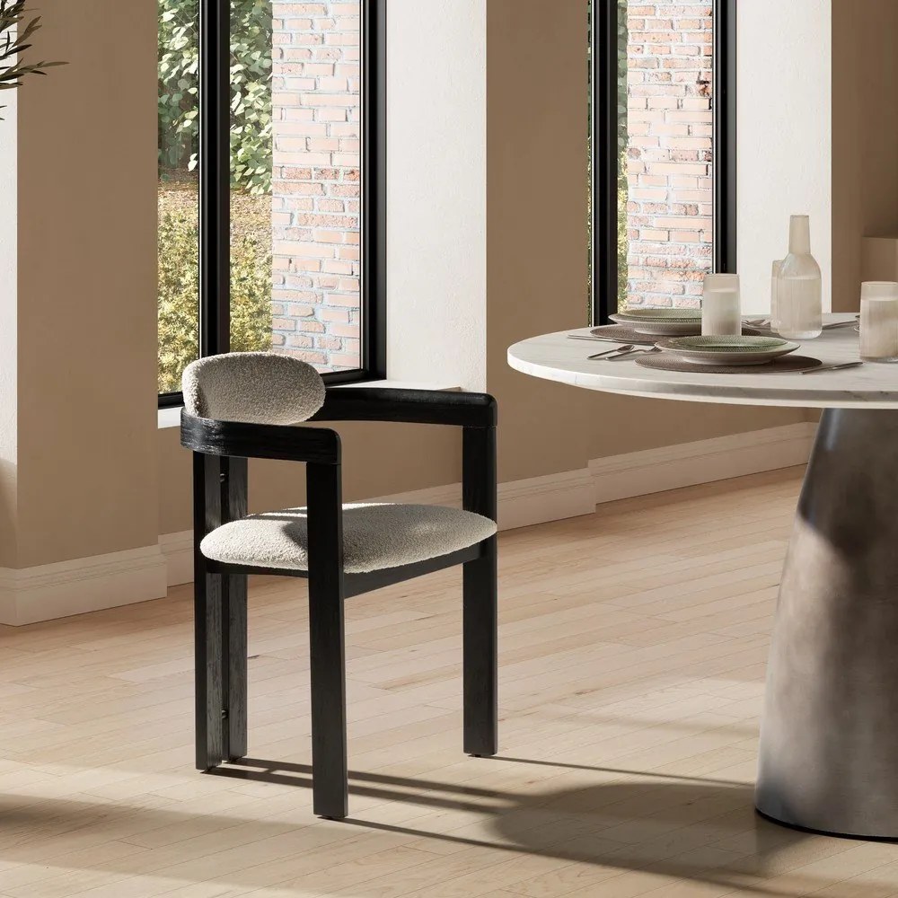 Set de scaune de sufragerie alb/negru cu cotiere 2 buc. tapițat Eiden – MOME