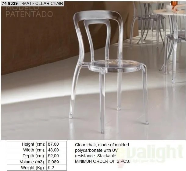 Scaun modern din policarbonat transparent, MATI 748329