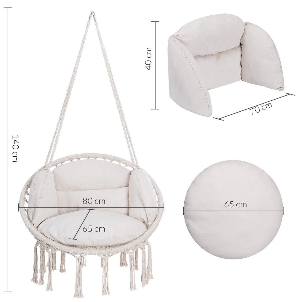 Jurhan Scaun suspendat BOHO cu perne, Ø61cm, bej