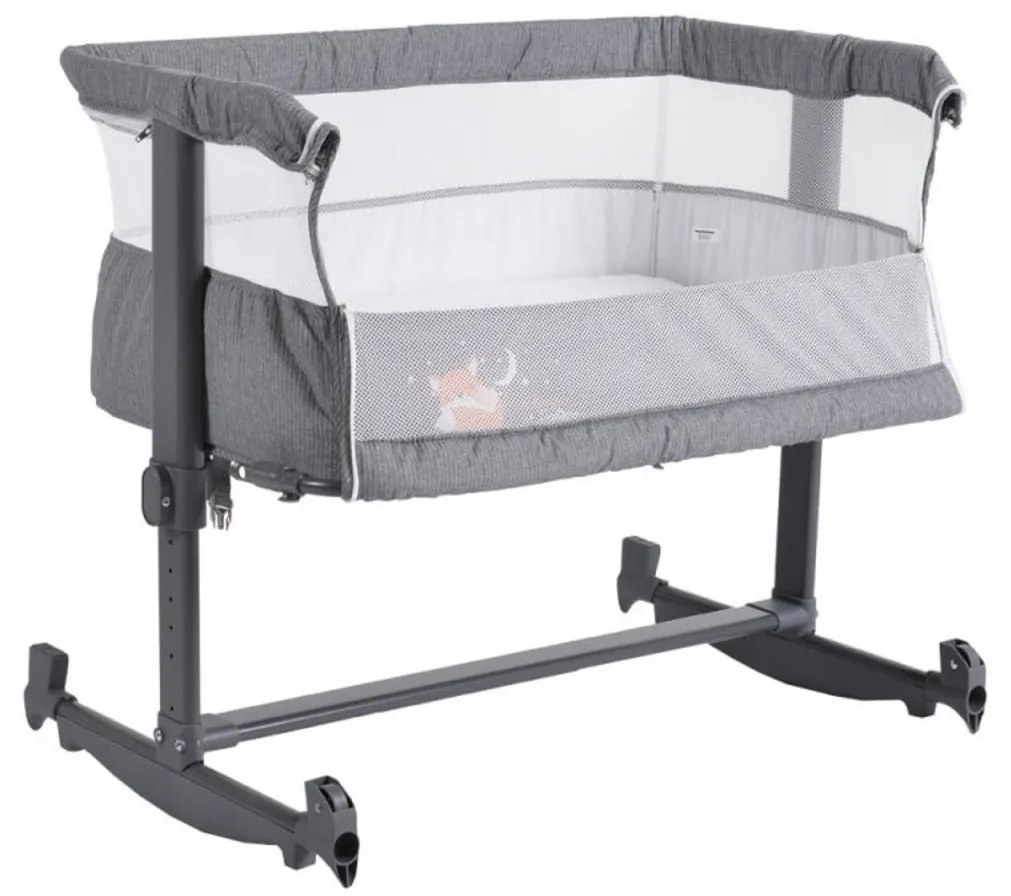Patut copii transformabil in balansoar bebe NOVOKIDS™ Babies , Design modern, Co-Sleeper , Dimensiuni 90X55X80 cm, 5 trepte de inaltime, Saltea