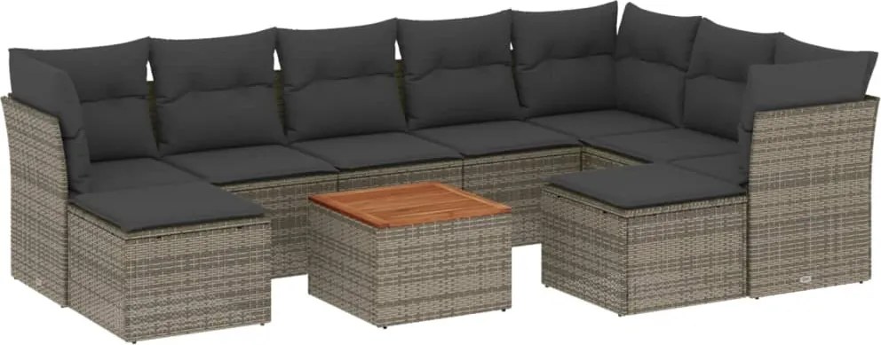 vidaXL Set mobilier de grădină cu perne, 10 piese, gri, poliratan