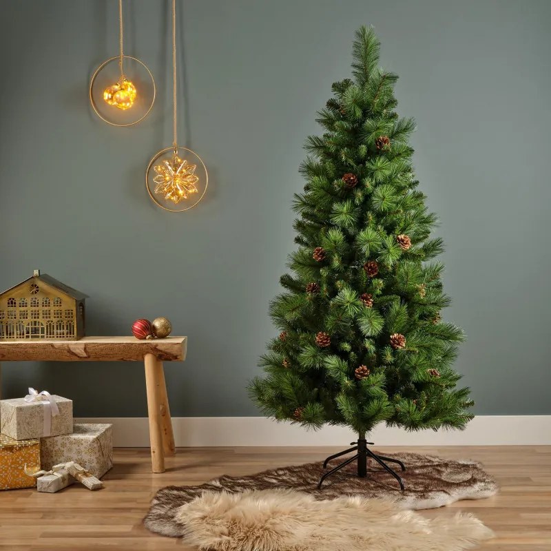 Brad artificial Everlands Norwich Pine, 150 cm, 446 ramuri, Suport metalic, Verde