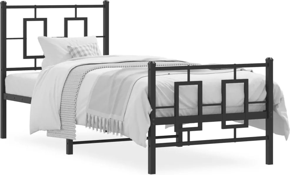 vidaXL Cadru pat metalic cu tăblii de cap/picioare, negru, 75x190 cm
