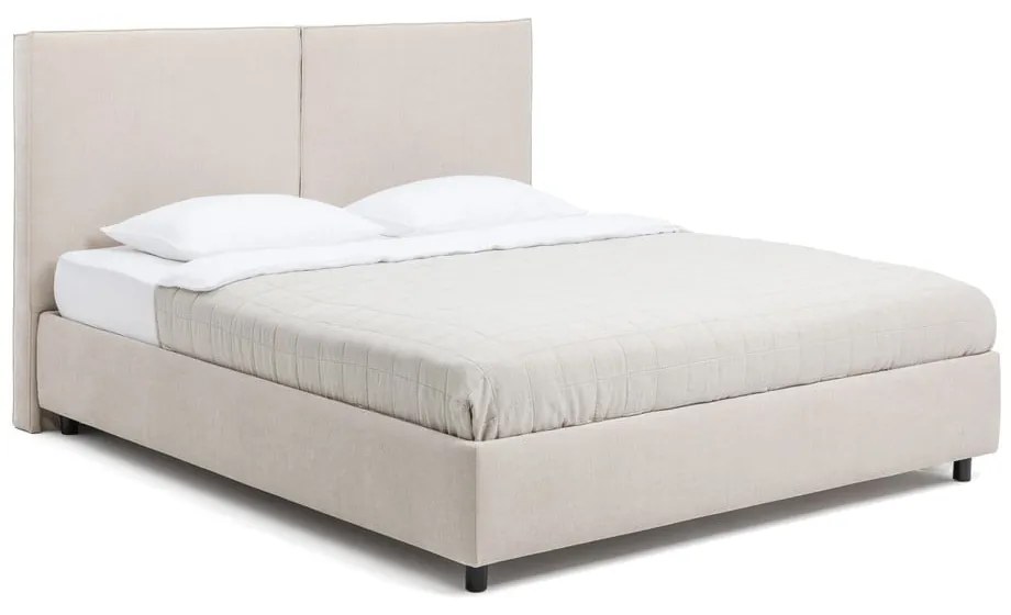 Pat matrimonial bej tapițat cu spațiu de depozitare cu somieră 160x200 cm Myra Bold – Bonami Selection