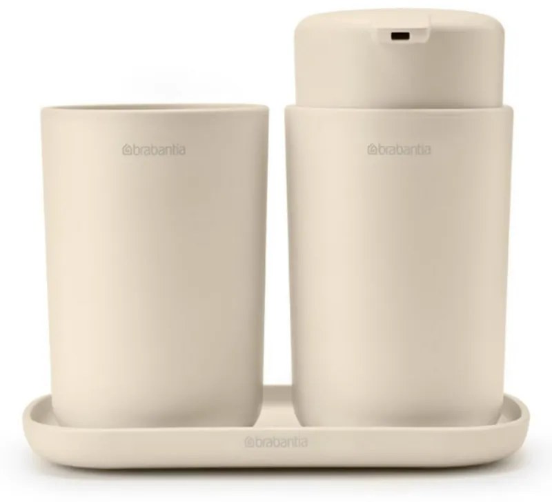 Set accesorii de baie Brabantia ReNew 1006266, 3 piese, 250 ml, Rezistent la coroziune, Bej