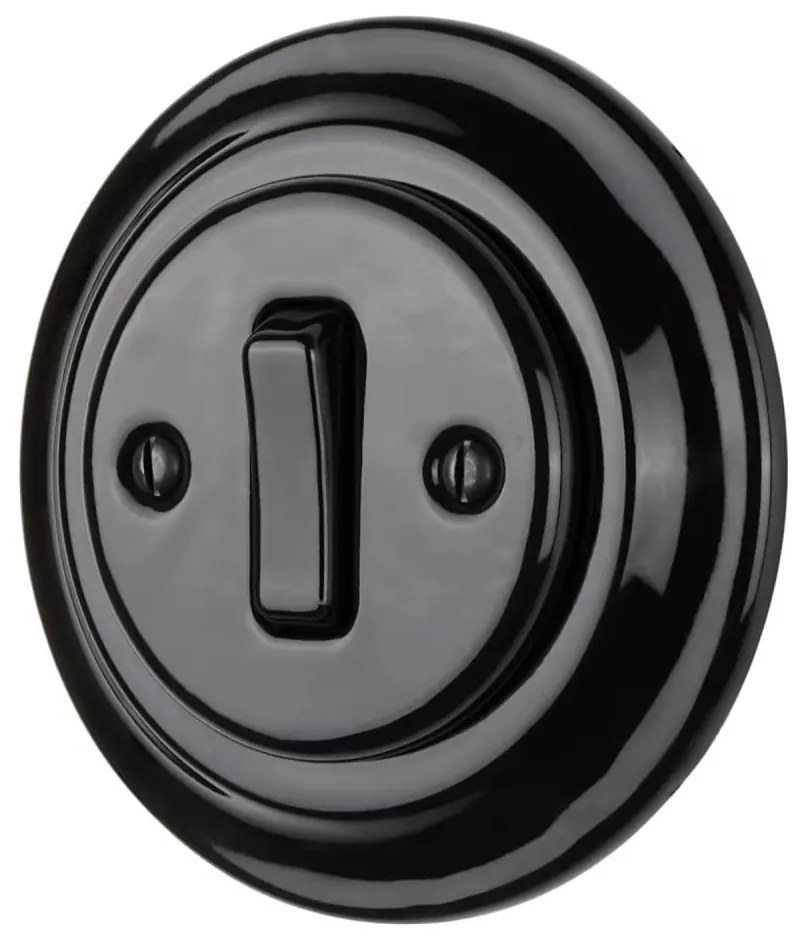 Bohemia-Design - Întrerupător simplu retro din porțelan, cu ramă nr. 1, negru