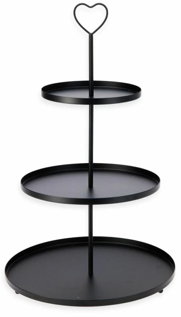 Suport metalic cu 3 etaje, 30 × 30 × 48 cm, negru