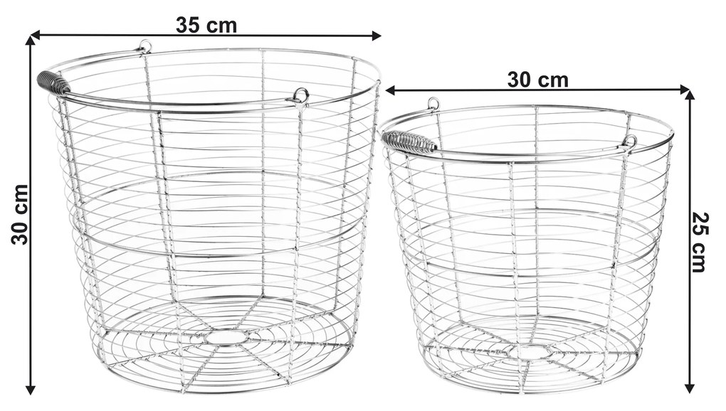 Set de 2 coşuri rotunde, metal argintiu, RUSLO