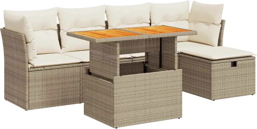vidaXL Set canapele grădină cu perne 6 piese bej poliratan/lemn acacia
