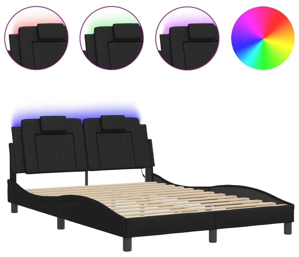3214008 vidaXL Cadru de pat cu lumini LED, negru, 120x200 cm, piele ecologică