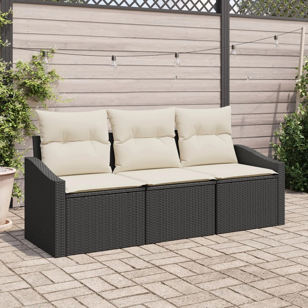 vidaXL Set de canapele pentru grădină 3 pcs Negru Rattan poli