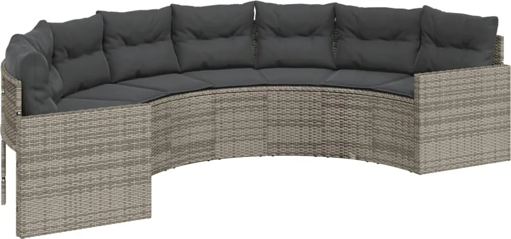 vidaXL Canapea de grădină cu perne semi-rotunde, gri, poliratan