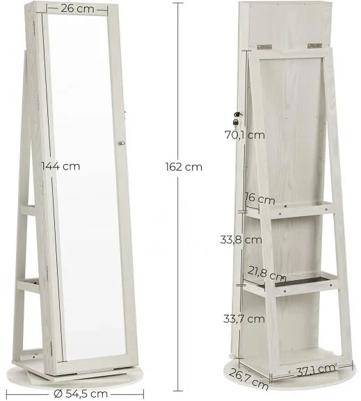 Dulap depozitare bijuterii cu oglinda 10, 38 x 38 x 161 cm