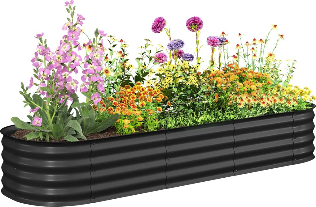 Outsunny Jardinieră înălțată pătrat, pat de grădină modular din oțel pentru legume, plante, flori, dim. 195 x 62 x 30 cm, gri | Aosom Romania