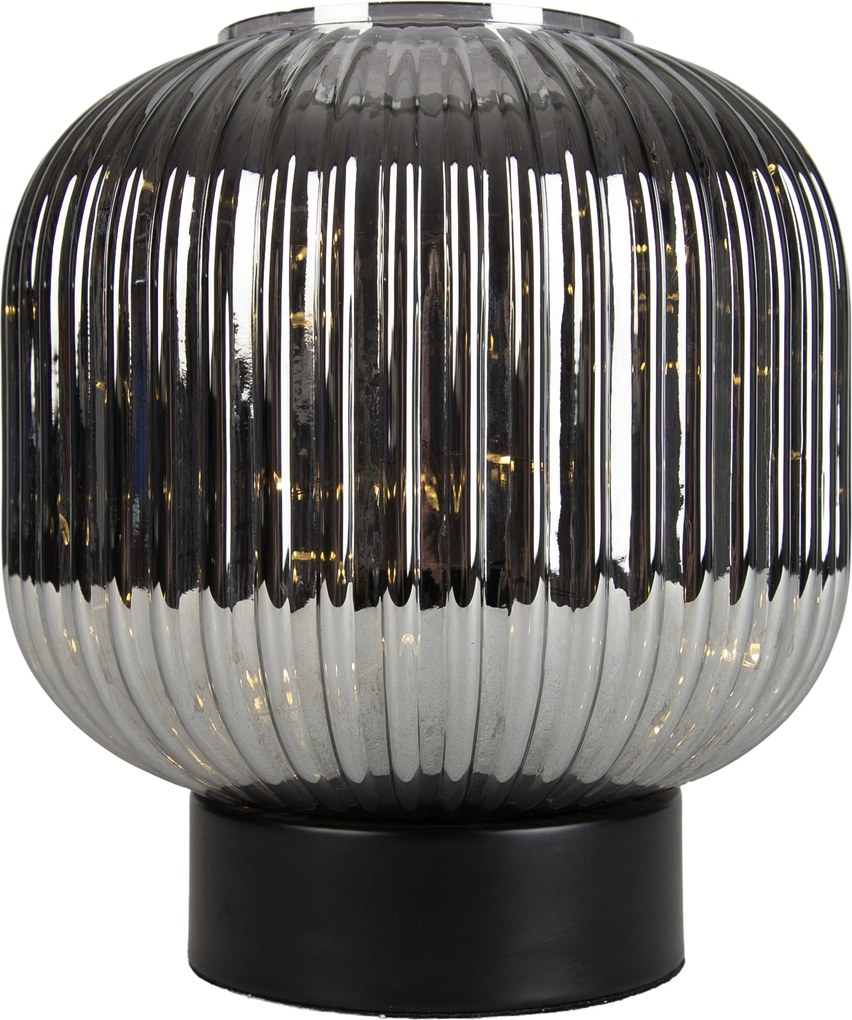 Lampă de masă Art Deco neagră cu sticlă fumurie, incl. cablu de lumină E27 - Karel