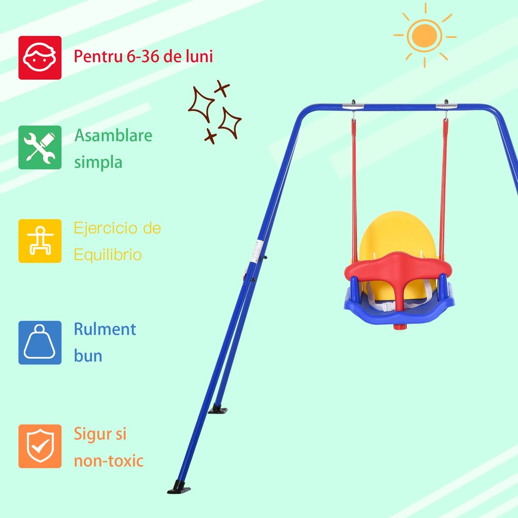 Leagan metalic pentru copii Outsunny rezistet la intemperii 140x110x120 cm, albastru | Aosom Romania