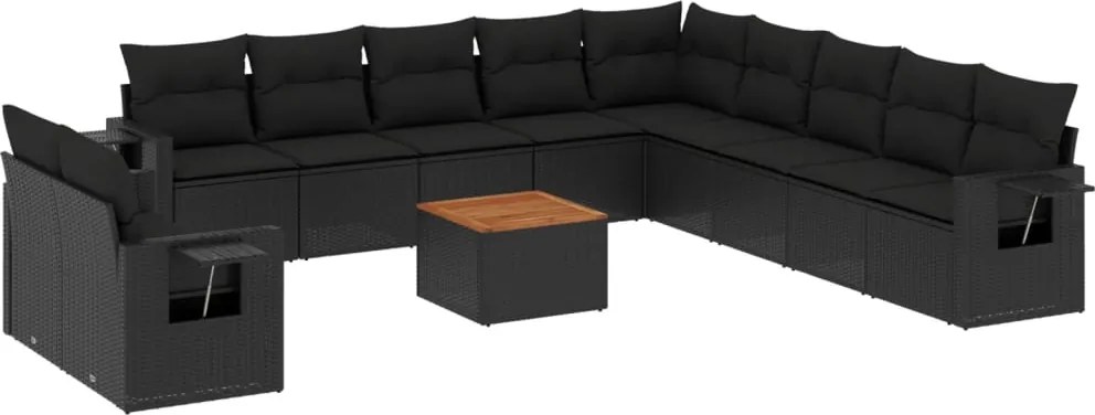 vidaXL Set canapele de grădină, 12 piese, cu perne, negru, poliratan