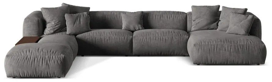 Colțar modular gri cu tapițerie din catifea (cu colț pe partea stângă/în formă de "U") Martina – Micadoni